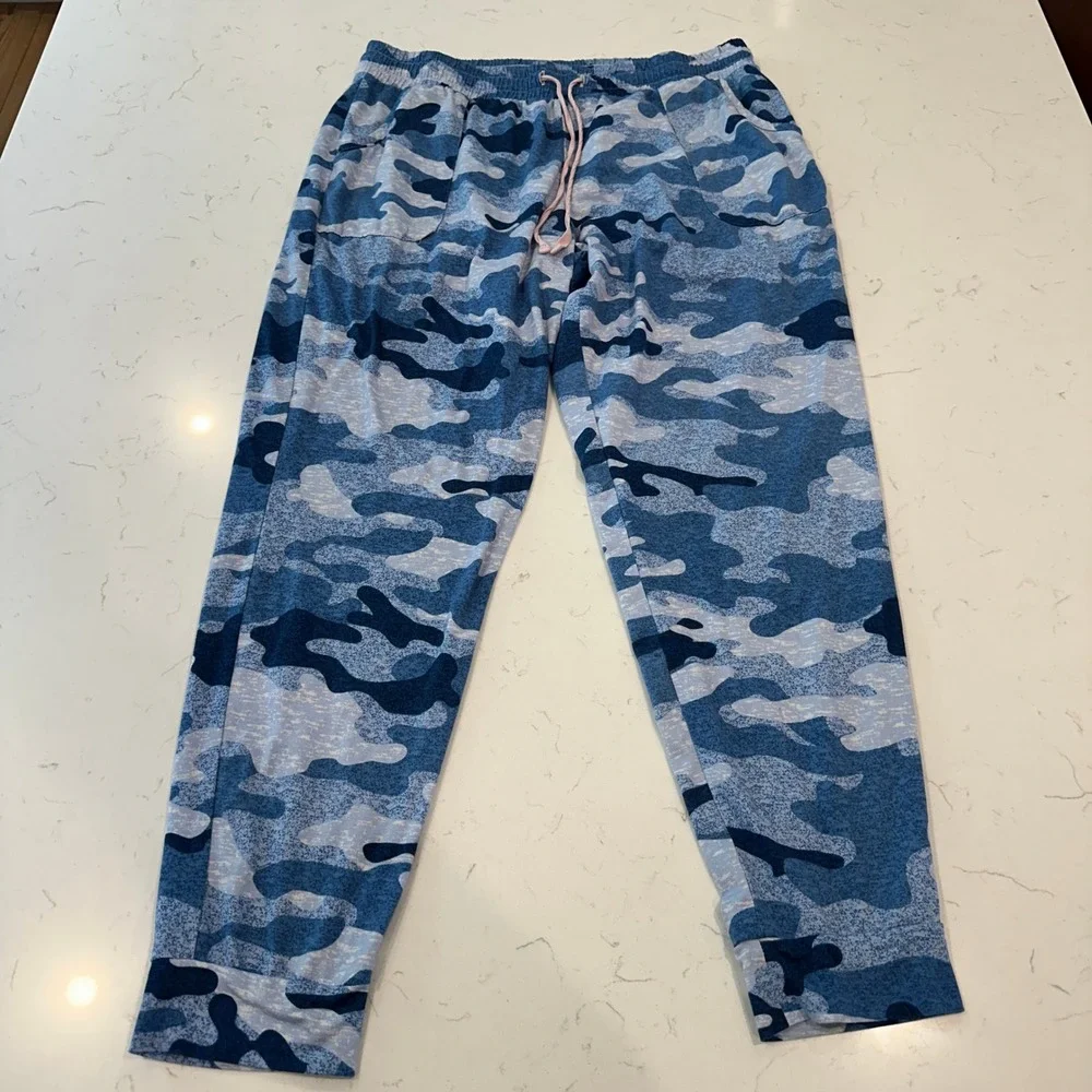 Jane and Bleecker Blue Camo Pajama Pants Women Medium Lounge Sleepwear Pant